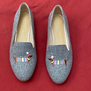 Talbots Gray Loafers with Embroidered Dachshund Design